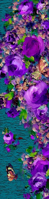 Free flower bookmark featuring turquoise and purple flowers